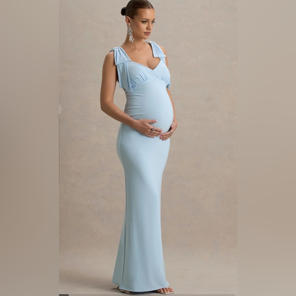 Elegant Light Blue Maternity Dress
